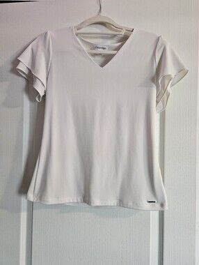 3 For $15🎊 Calvin Klein White V-Neck Flutter Sleeve Tee